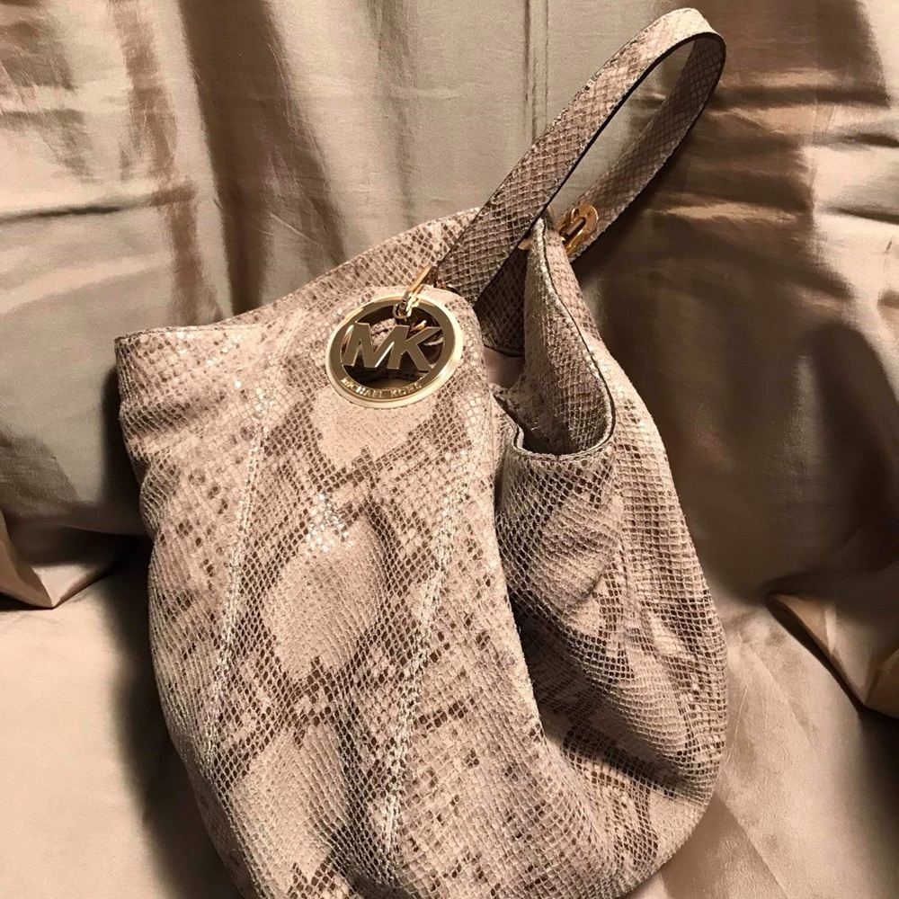 Michael Kors Snake Print Shoulder Bag - Gray